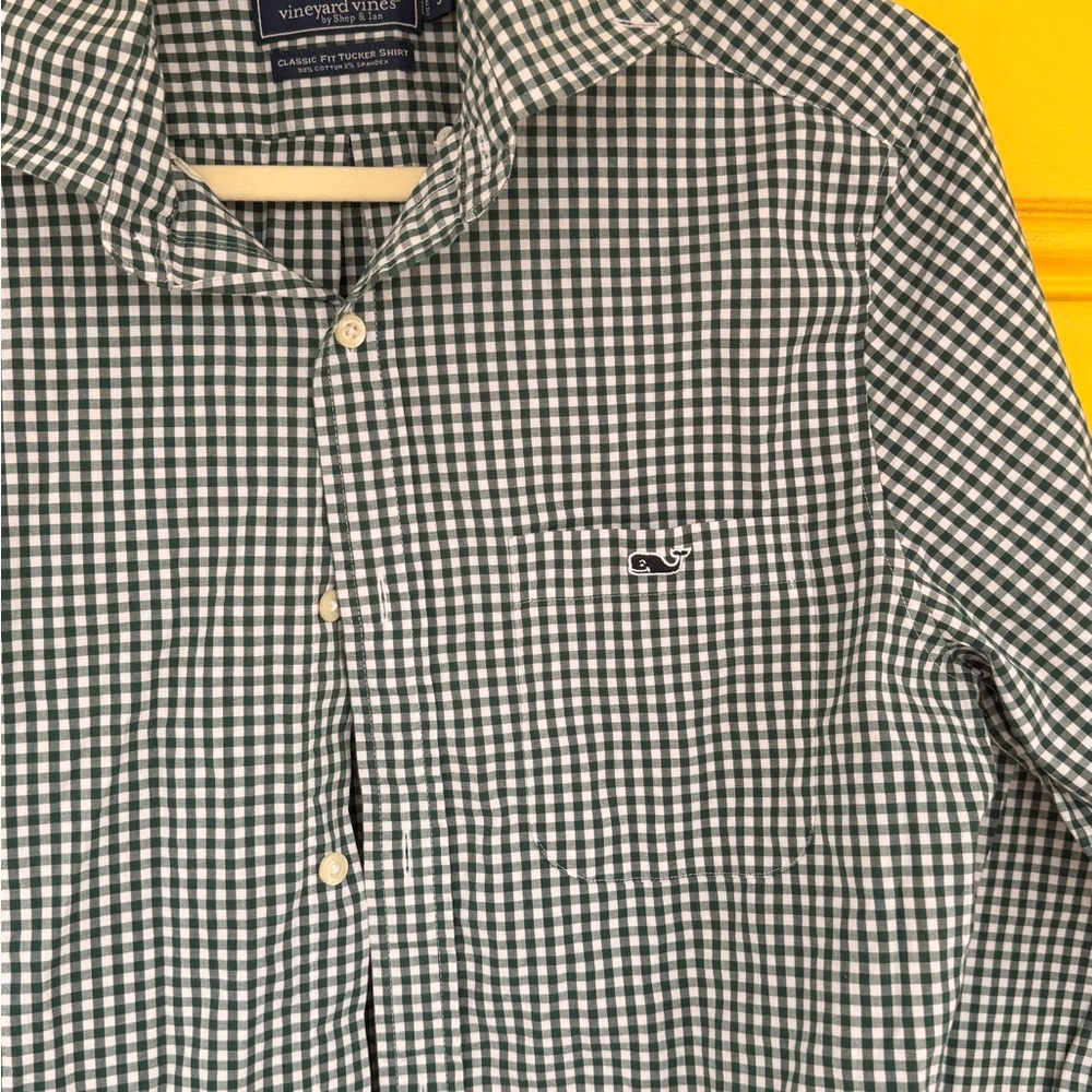 Vineyard Vines Green and White Gingham Button-Down Shirt